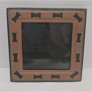 New York Dog Two-Tone Brown Leather Dog Bone Photo Frame - Rare